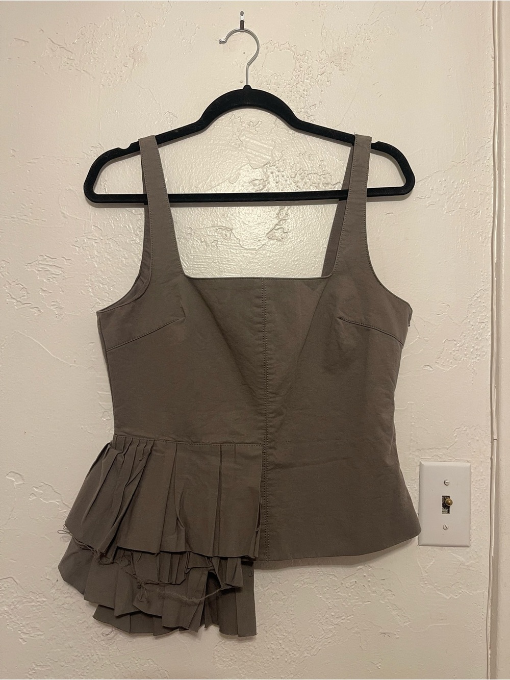 Zara Olive Green Asymmetric Ruffle-Hem Corset Tank Top